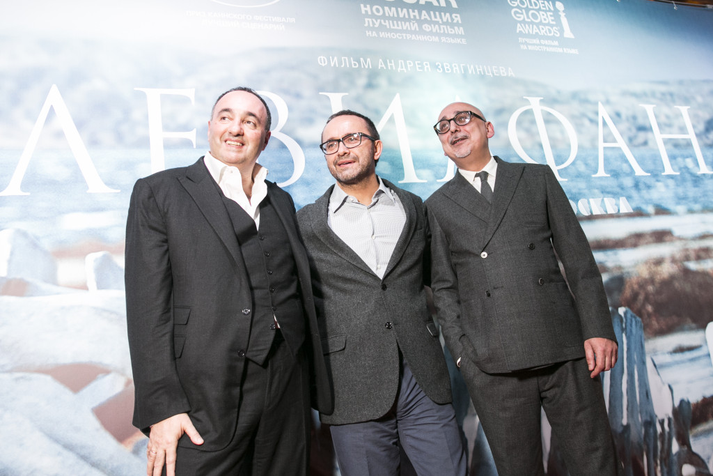 Producers of "Leviathan" Alexander Rodnyansky and Sergei Melkumov, director Andrey Zvyagintsev Photo by the press service of A Company Russia