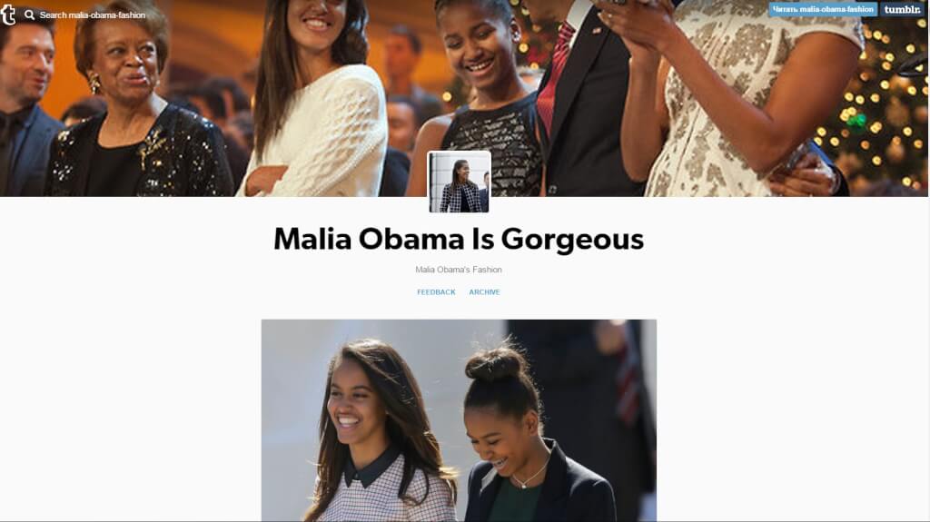 Блог "Малия Обама великолепна" Фото: скрин блога