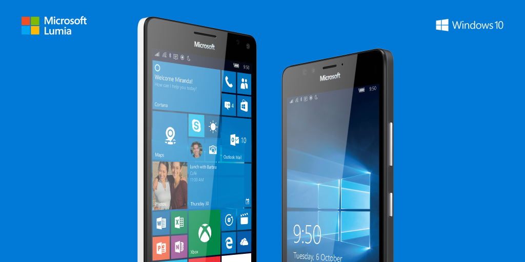 Lumia 950 and Lumia 950 XL smartphones running on the Windows 10 operating system. Lumia 950 Photo: Microsoft
