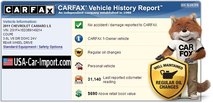 An example of a part of the Carfax report is a near-perfect car. Photo: usa-car-import.com