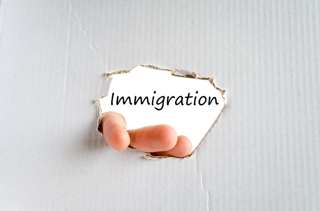 Immigration text concept isolated over white background