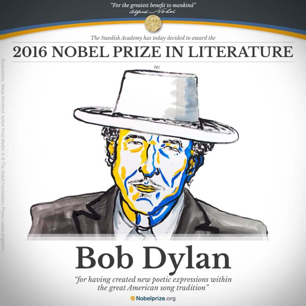 Впервые Нобелевскую премию по литературе получил музыкант. Фото: twitter.com/NobelPrize