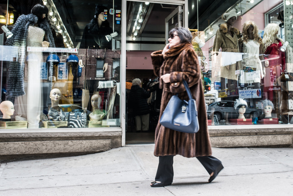 Seasonal stores selling fur are available to women at Brighton Beach. Photo by Pavel Terekhov