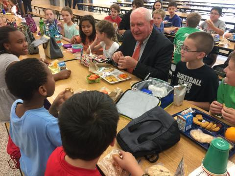 Agriculture Minister Sonny Purdue in the school cafeteria. Photo: usda.gov