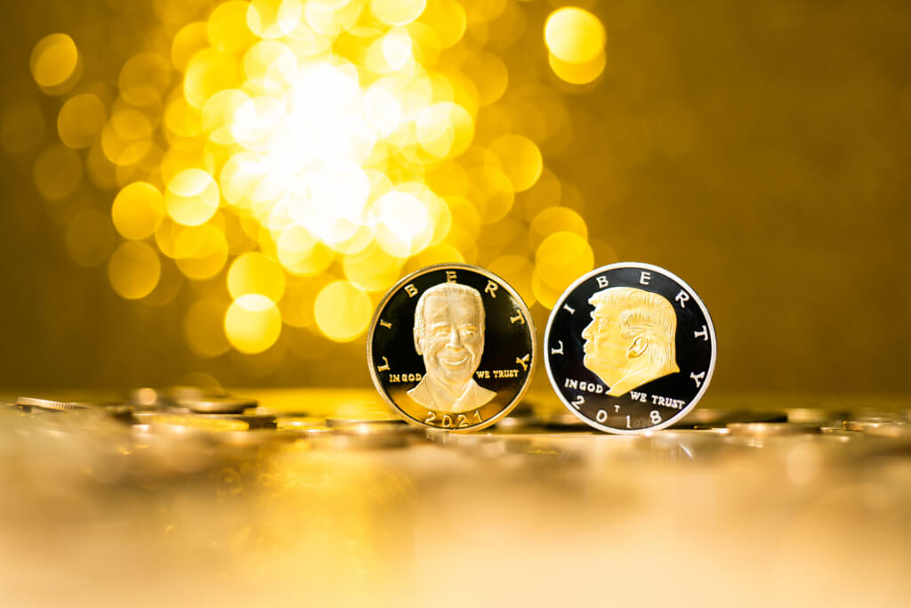 Coins with Donald Trump and Joseph Biden