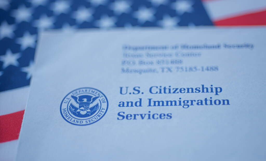 Letter (Envelope) from USCIS on flag of USA