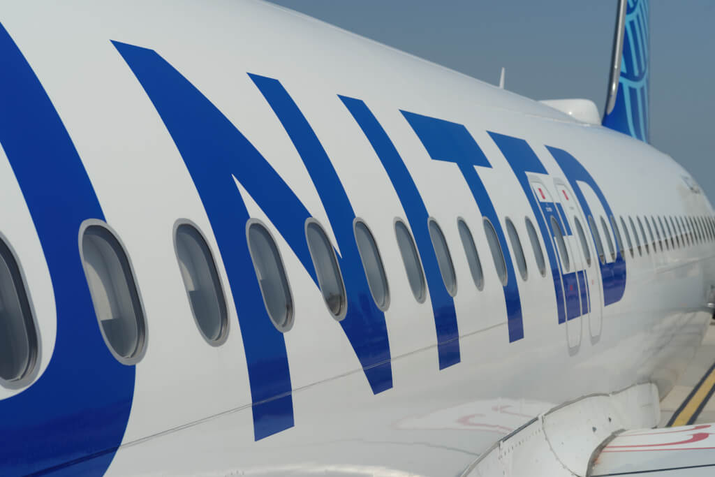 close-up image of a United Airlines jet