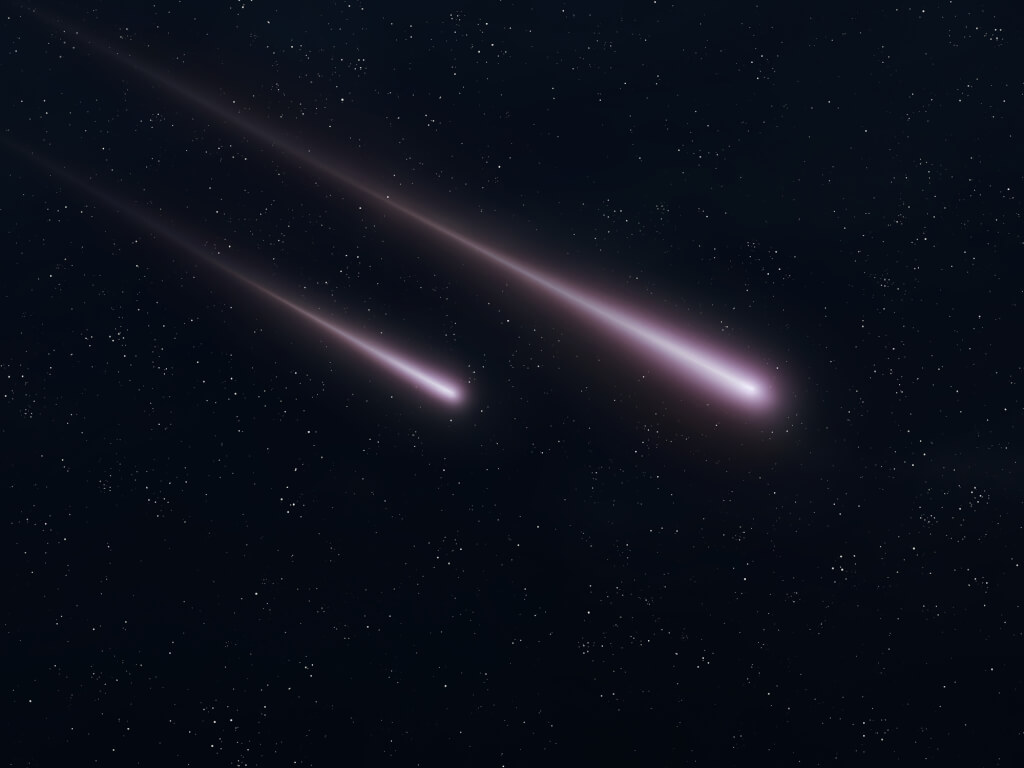 Burning meteorite in the night sky