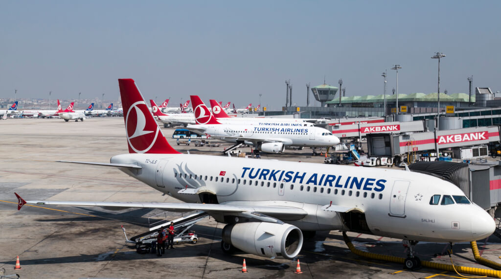 Turkish Airlines planes are getting for their next flights in Istanbul Ataturk International Airport